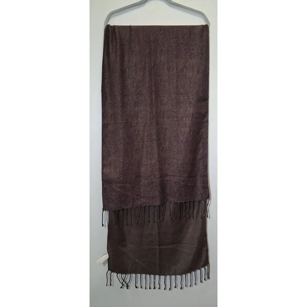 Womens dark brown 100% viscose long scarf chocolate brown animal print snake